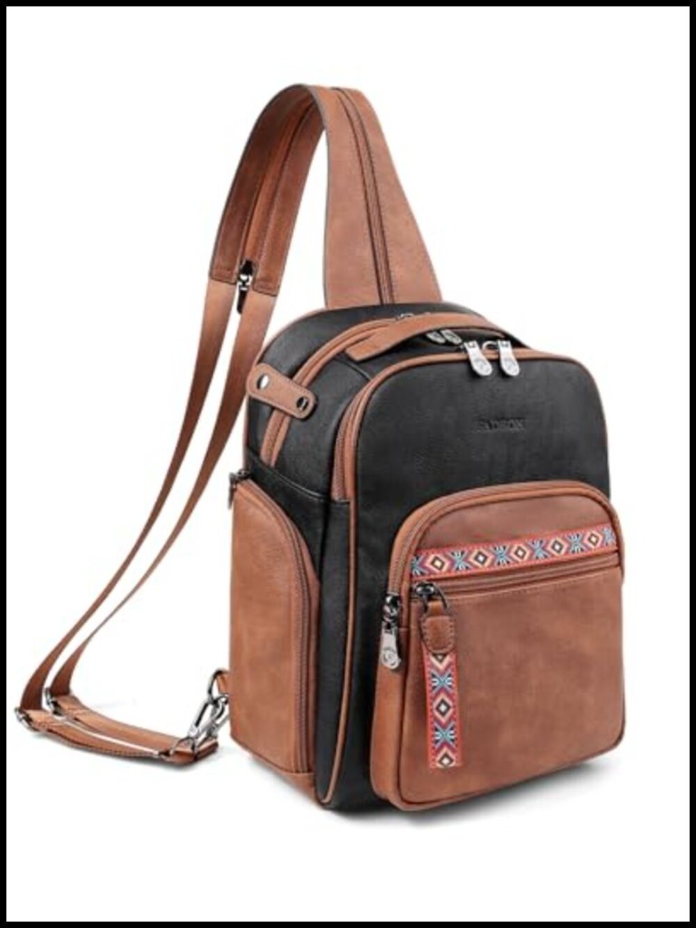 Large Faux Leather Sling Bag 3-Way Convertible Crossbody Backpack Purse